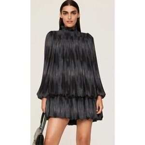 TOCCIN X RTR Baby Doll Dress Tie Dye Puff Long Sleeve Mock Neck Mini Grey Size 6